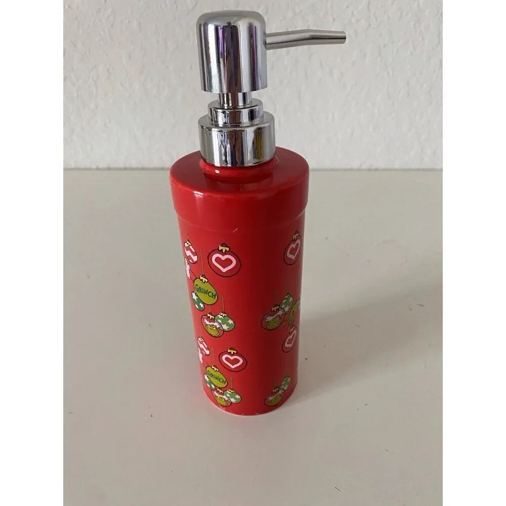 De. Seuss The Grinch Ceramic Soap Dispenser Pump Christmas Ornaments‎ Red NEW